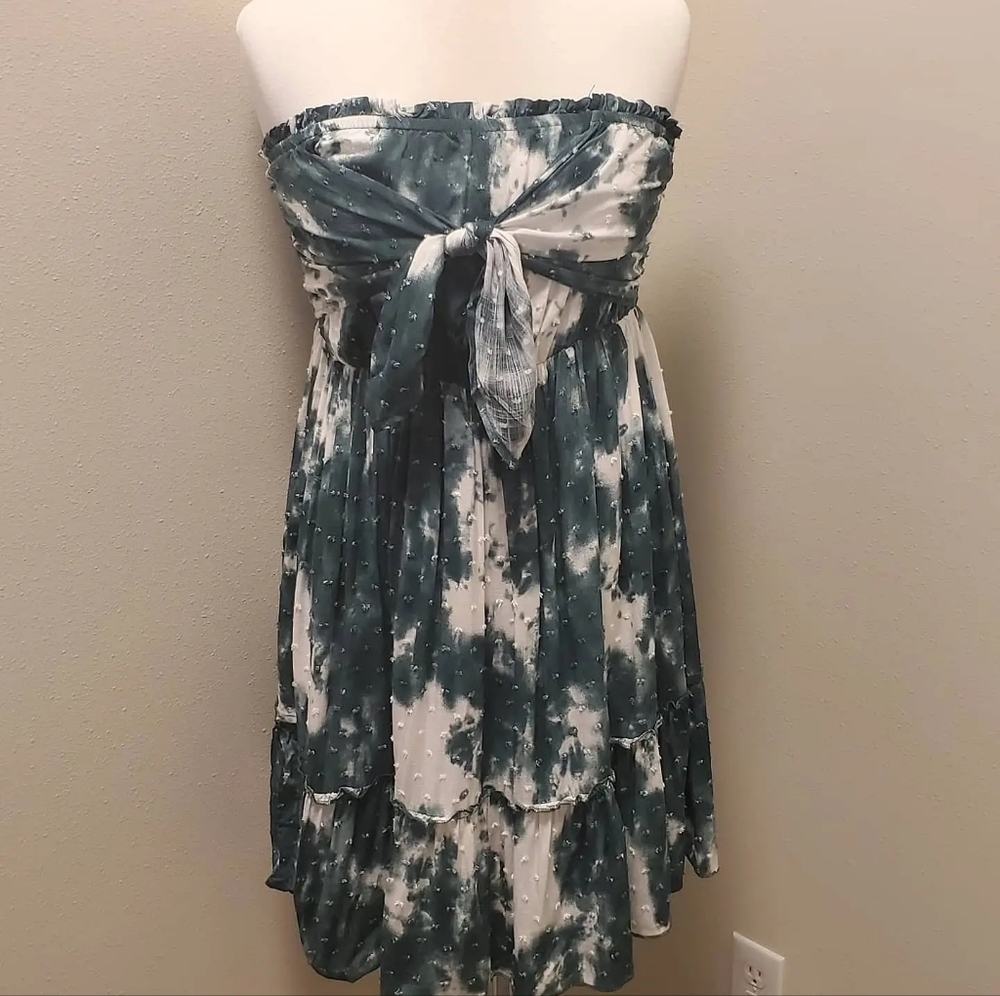 Strapless Green and White Tie Dye Dress BOHO size M Brand New
